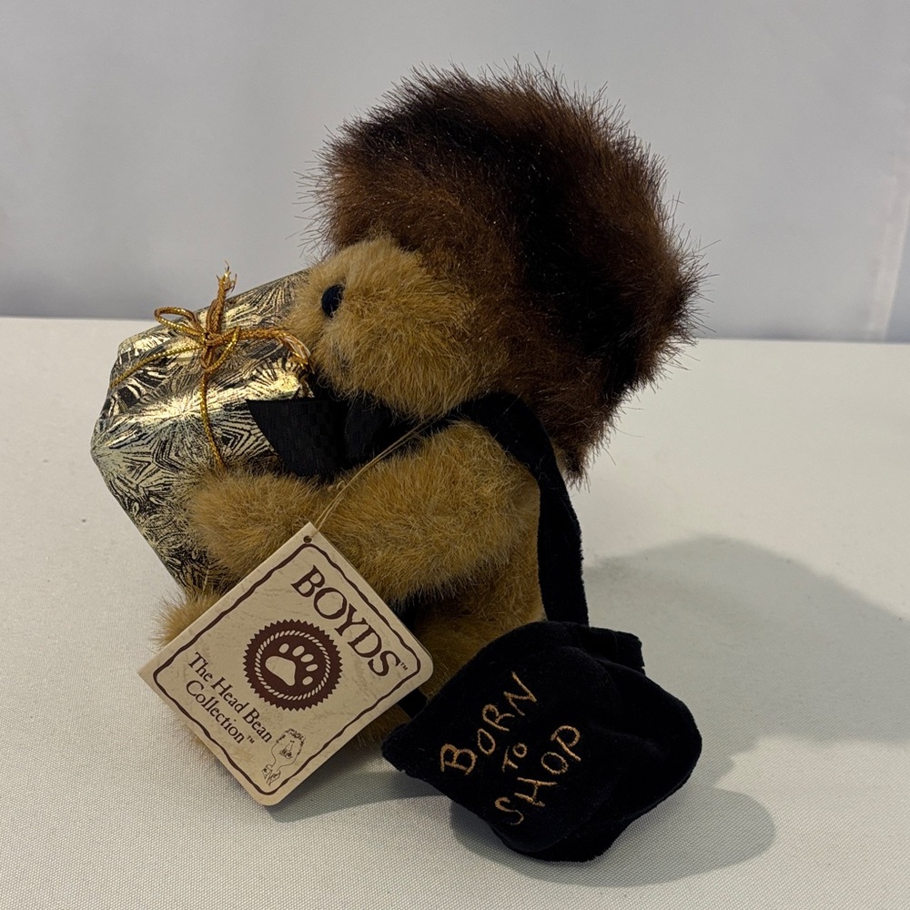 Boyds Bear with Gold Gift and Black Bag